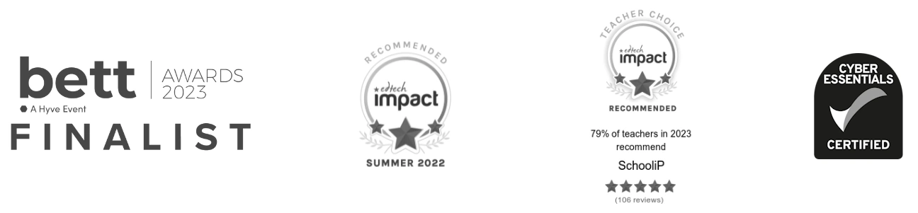 Latest awards - BETT 2023 Awards Finalist, Edtech Impact Recommended Summer 2022 & Edtech Impact Teacher Choice Award 2023